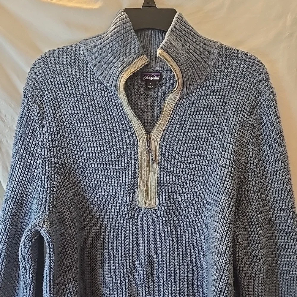 Patagonia‎ Ponderosa Pine Sweater Waffle Knit 1/4 Zip • Women's Size Large Blue - Picture 2 of 15